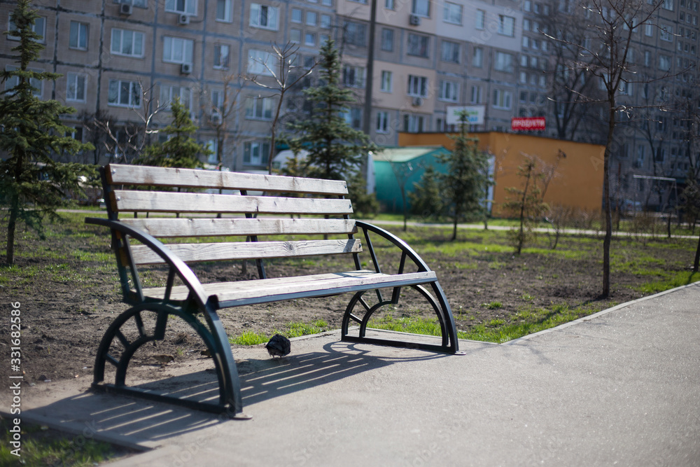 Outdoor furniture wooden bench in Kiev in Ukraine