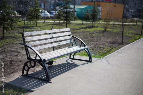 Outdoor furniture wooden bench in Kiev in Ukraine