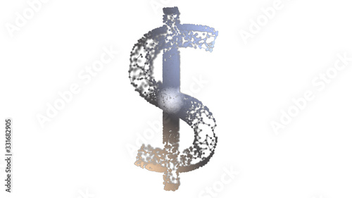 USA dollar icon rotating and collapsing over white background.
