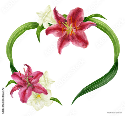 Tropical heart wreath with stargazer lily and freesia