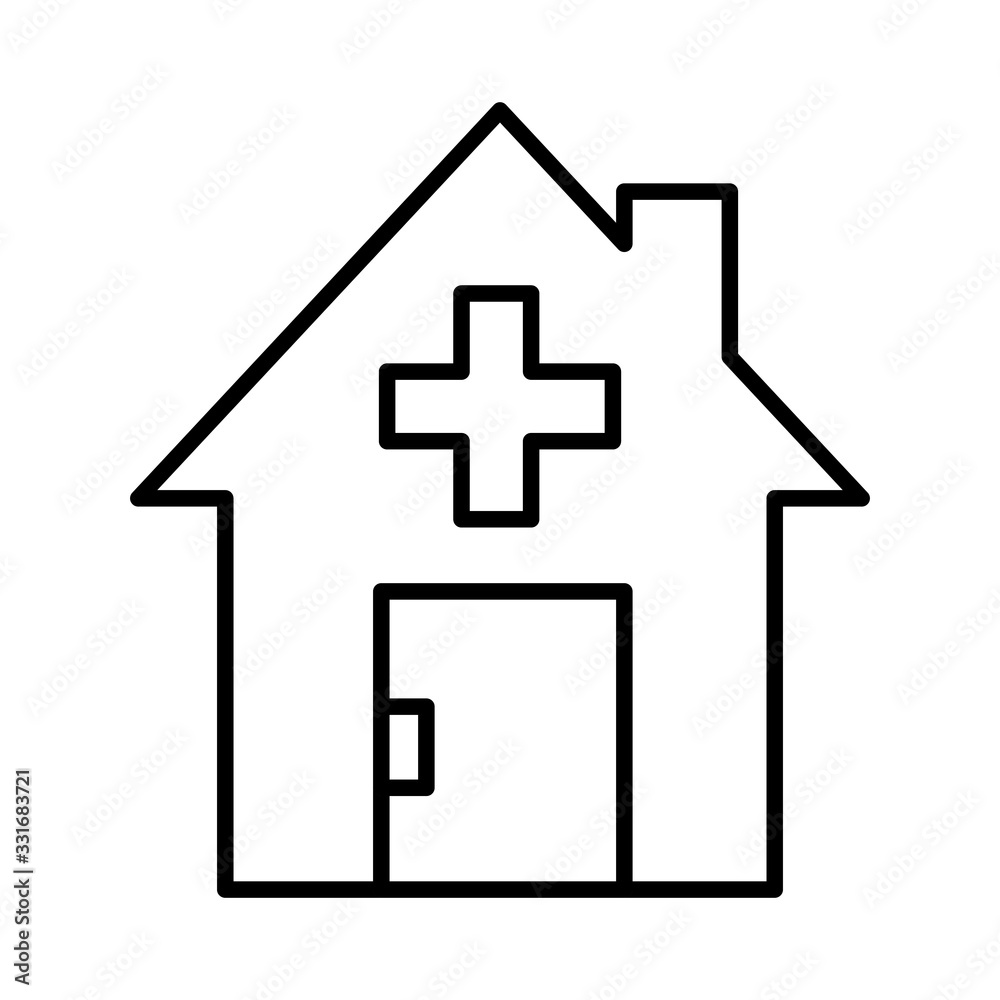 house with cross , line style icon vector illustration design house with cross , line style icon vector illustration design