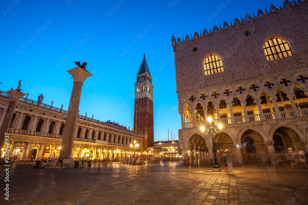 Venice with Doge palace on Piazza San Marco at night, Italy