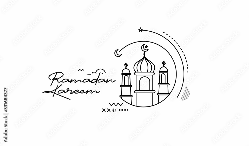 Obraz premium Eid Mubarak celebration- Mosque. banner, scroll, sticker, badge, price tag, poster. Vector illustration.