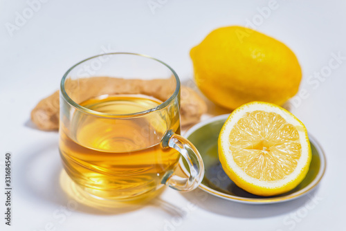 Green tea with lemon and ginger for viral and colds photo