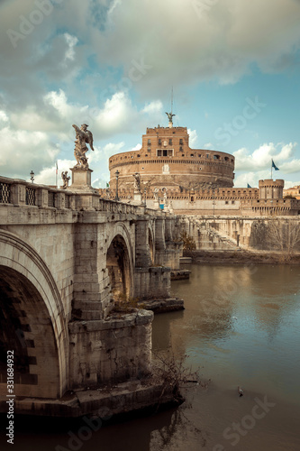 Rome, Italy, Bridge over the Tiber River leading to the Castle of the Holy Angel