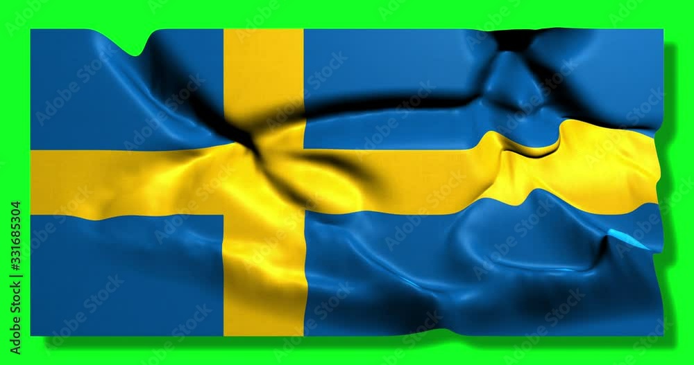Green screen hiper realistic loop of Sweden flag waving in the wind swedish flag fluttering with highly detailed fabric texture animation 4k