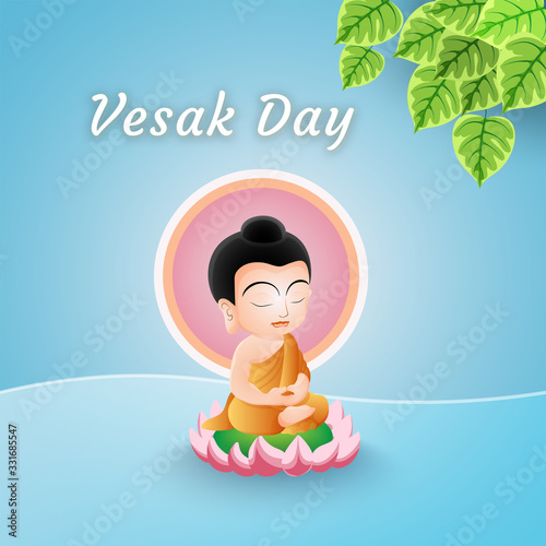 Little buddha in happy vesak day. cute greeting card