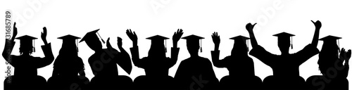 Happy University graduate clapping palms of hand, joy, cheerful, silhouettes close-up. Vector illustration.