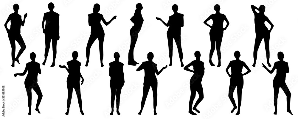Set of silhouettes of girl in motion, vector illustration