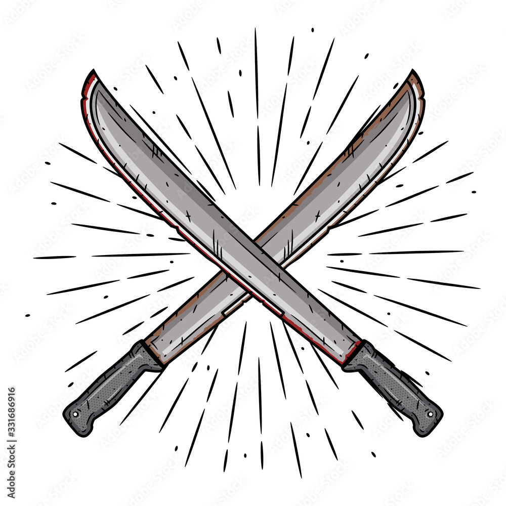 Crossed machetes. Hand drawn vector illustration with a crossed