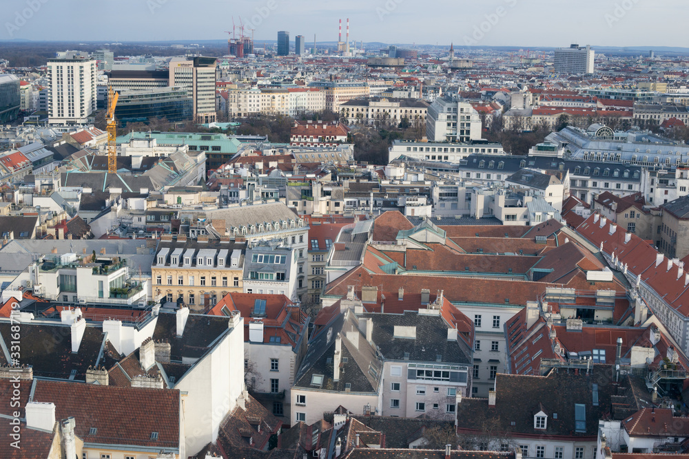 View of the Austrian capital Vienna from a height of St. Stephen's cathedral