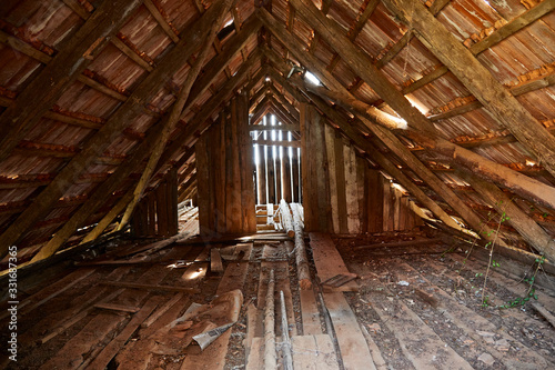 empty old wooden attic ruin