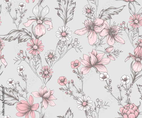 Seamless vintage pattern with flowers