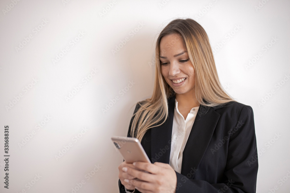 Business woman using a smartphone . Social networking Business woman using a smartphone . Social networking