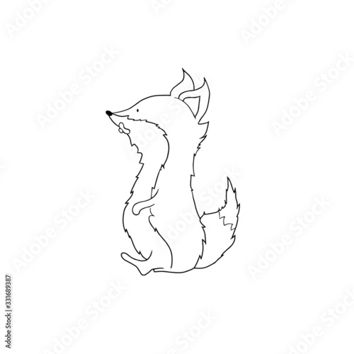 Fox vector in doodle style isolated on white background. Cute fat foxy Vector sketch print for coloring book. Outline stock  illustration.Textile, kids print on t shirt. Childrens book and more