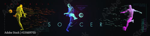 A set of fotball, soccer players drawing by lines with text. Creative sport concept. Art vector graphic for brochures, flyers, presentations, logo, print, web