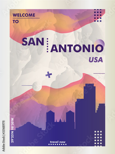 USA United States of America San Antonio skyline city gradient vector poster