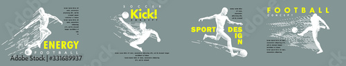 A set of fotball, soccer players drawing by lines with text. Creative sport concept. Art vector graphic for brochures, flyers, presentations, logo, print, web