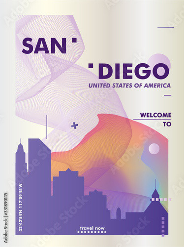 USA United States of America San Diego skyline city gradient vector poster
