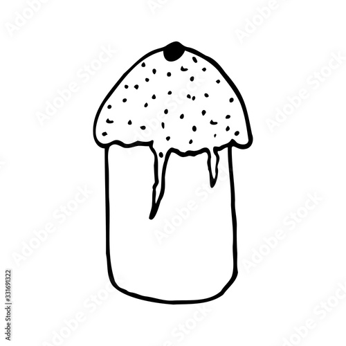 Easter cake hand-drawn in doodle style. Monochrome simple vector outline paschal symbol. Design element for greeting, invitation, sticker, poster, wishes, holiday decor, coloring book, print, packing