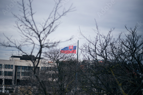 Three-colored flag of Slovakia waving in the wind