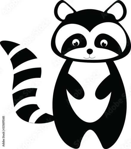 Raccoon, animal vector isolated illustration on white background. Concept for logo, icon, print, cards 