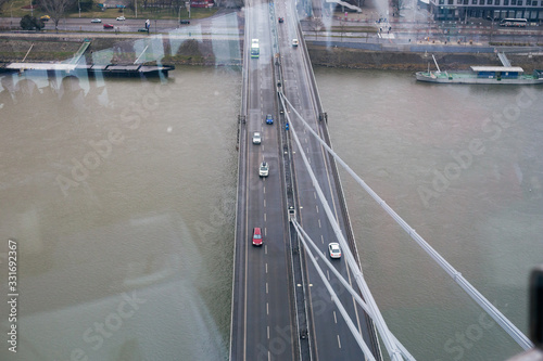 Canvas Print View of the Danube River and Bratislava from the panoramic cafe in Bridge of the