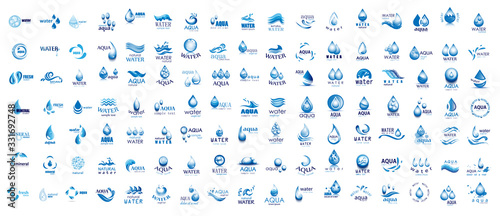 Water Splash Vector And Drop Logo Set - Isolated On White. Vector Collection Of Flat Water Splash and Drop Logo. Icons For Droplet, Water Wave, Rain, Raindrop, Company Logo And Bubble Design