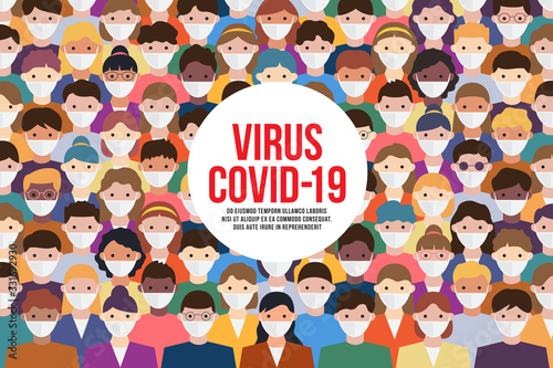 People in all countries wear medical masks to protect coronavirus, Covid-19 Disease, flu, PM 2.5, virus, Vector illustration.
