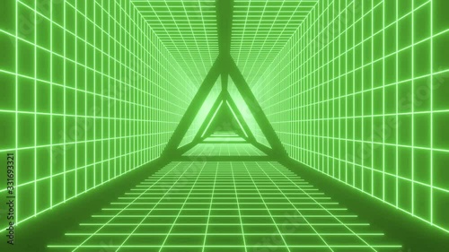 3d motion triangle tunnel looping background,retro cyberpunk 80s sci-fi background,80s Retro background. Vaporwave art concept, Tunnel Light , 4K Resolution Loop Animation.modern colorful illumination