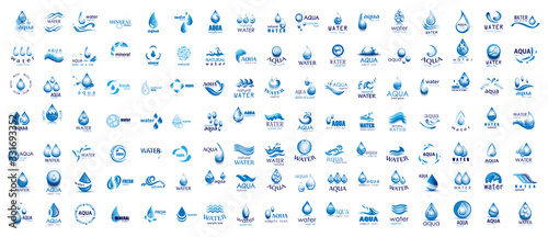 Water Splash Vector And Drop Logo Set - Isolated On White. Vector Collection Of Flat Water Splash and Drop Logo. Icons For Droplet, Water Wave, Rain, Raindrop, Company Logo And Bubble Design