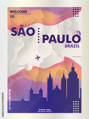 Brazil Sao Paulo skyline city gradient vector poster