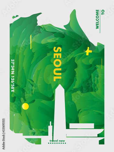 South Korea Seoul skyline city gradient vector poster