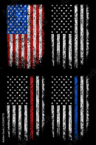 Grunge usa, police, firefighter flag vector design.