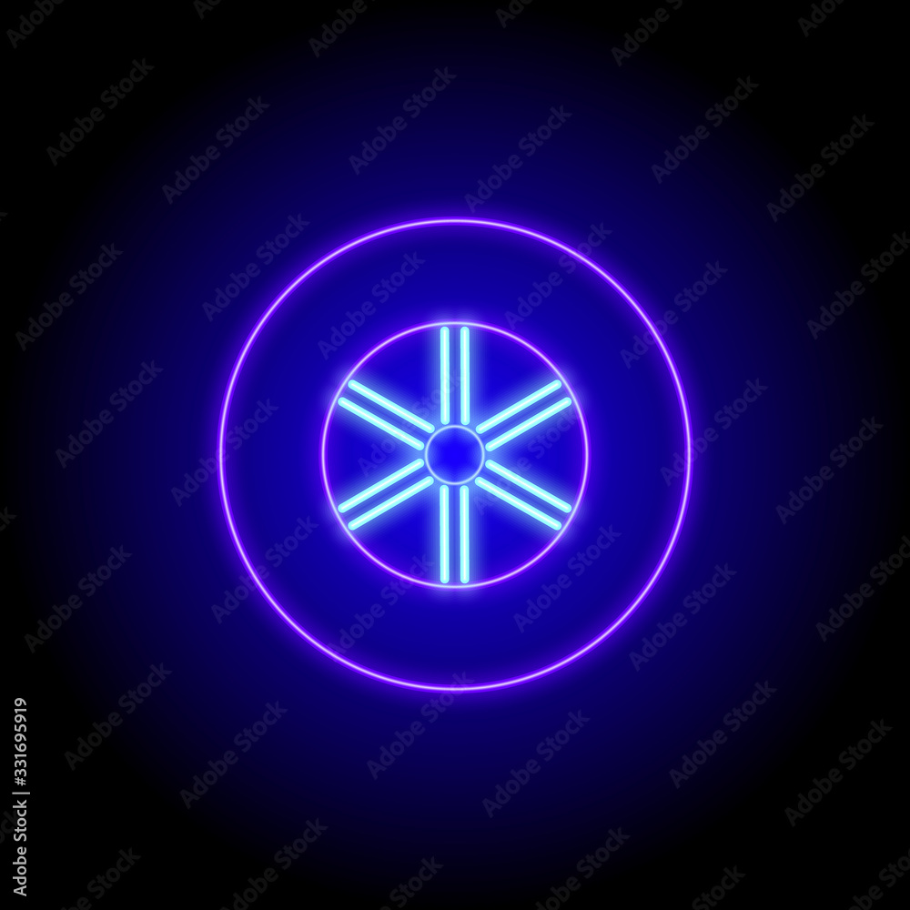 vector neon flat design icon of car wheel tyre symbol vector neon flat design icon of car wheel tyre symbol