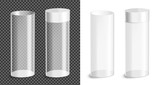 Transparent oval tube for perfume. Packaging for snacks, food