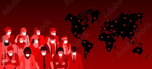 Masked people for corona virus and World map