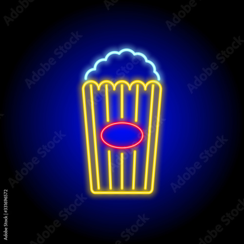 vector neon flat design icon of retro style popcorn cinema symbol