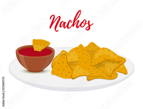 Vector potato chips - Mexican nachos with spicy sauce