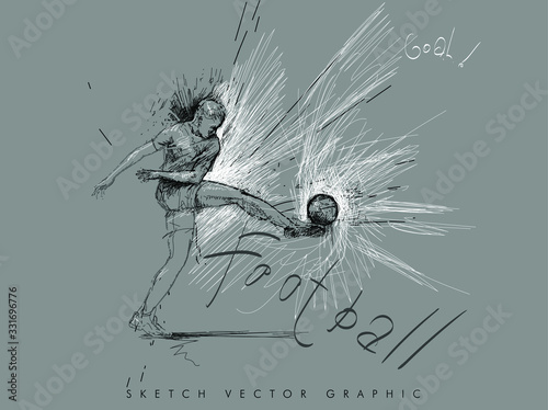 Football concept. Sketch draw soccer player. Vector illustration. Graphic concept soccer. Vector template brochures, flyers, presentations, logo, print