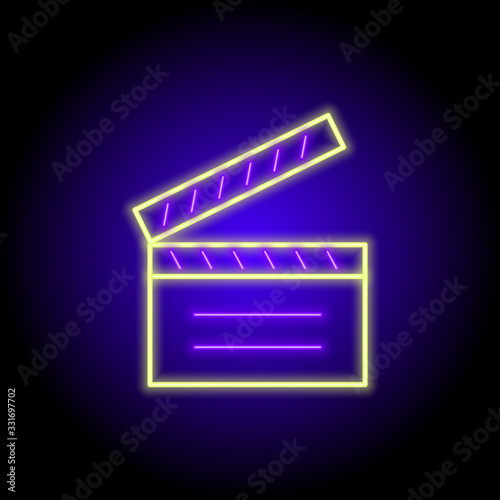 vector neon flat design icon of cinema clapperboard symbol