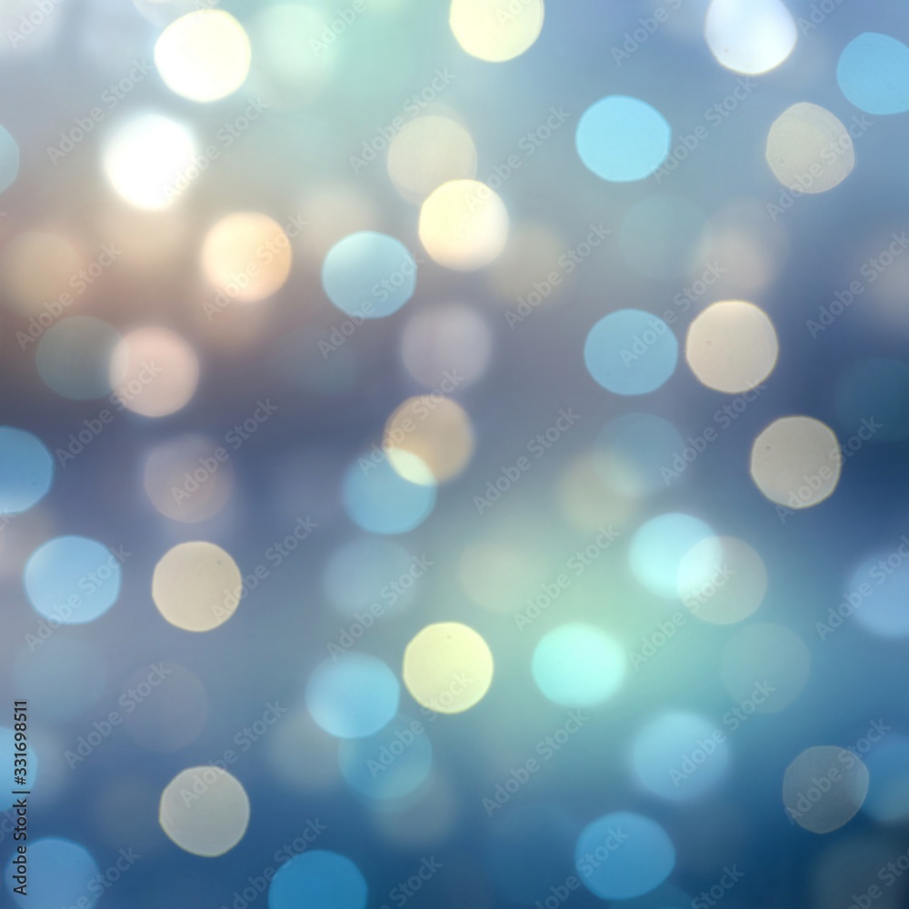 Shimmer bokeh pattern on blue blurry background. Festive illustration.