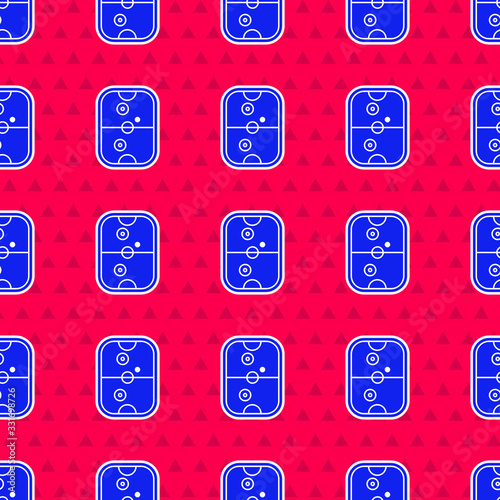 Blue Air hockey table icon isolated seamless pattern on red background. Vector Illustration