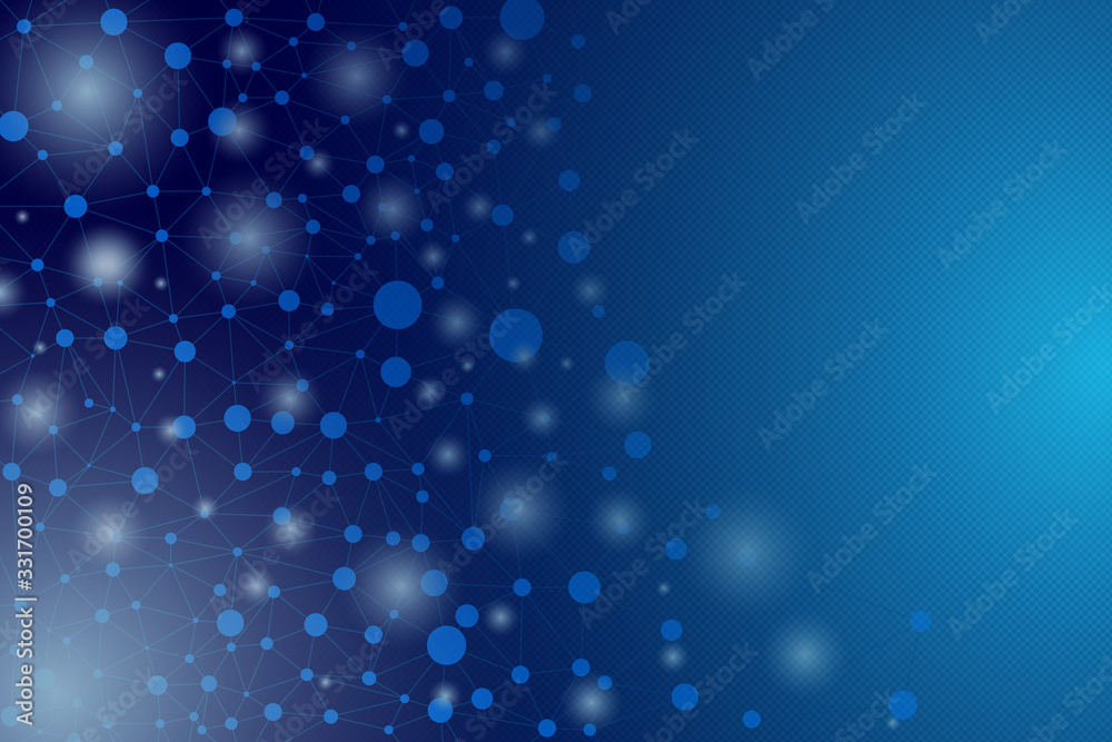 Abstract science pattern with molecule structure and glowing effect on blue gradient background.