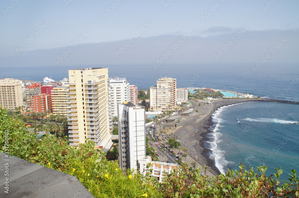top view of the spanish city on the canary island of Tenerife Puerto de la Cruz on a warm summer day