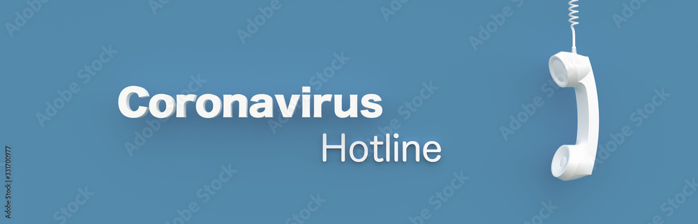 Fototapeta premium Hotline Landline telephone in front of a color wall background. Corona Covid-19 Virus concept - 3D Rendering.