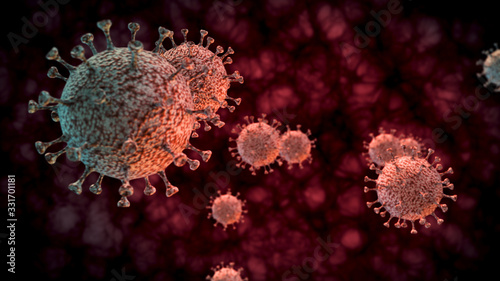 Coronavirus Covid-2019. Microscopic 3D illustration. photo