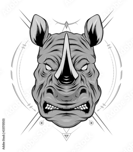 RHINO HEAD LOGO. ILLUSTRATION OF RHINO photo