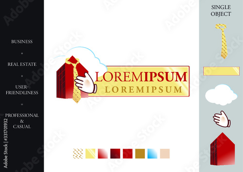 Logo pour l'immobilier, location maisons et appartements, style convivial. Avec les éléments isolés. Illustration vectorielle éditable