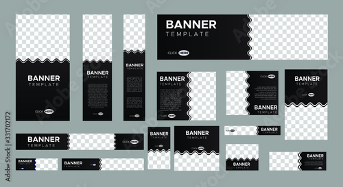 set of creative web banners of standard size with a place for photos. Business ad banner. Vertical, horizontal and square template. vector illustration EPS 10